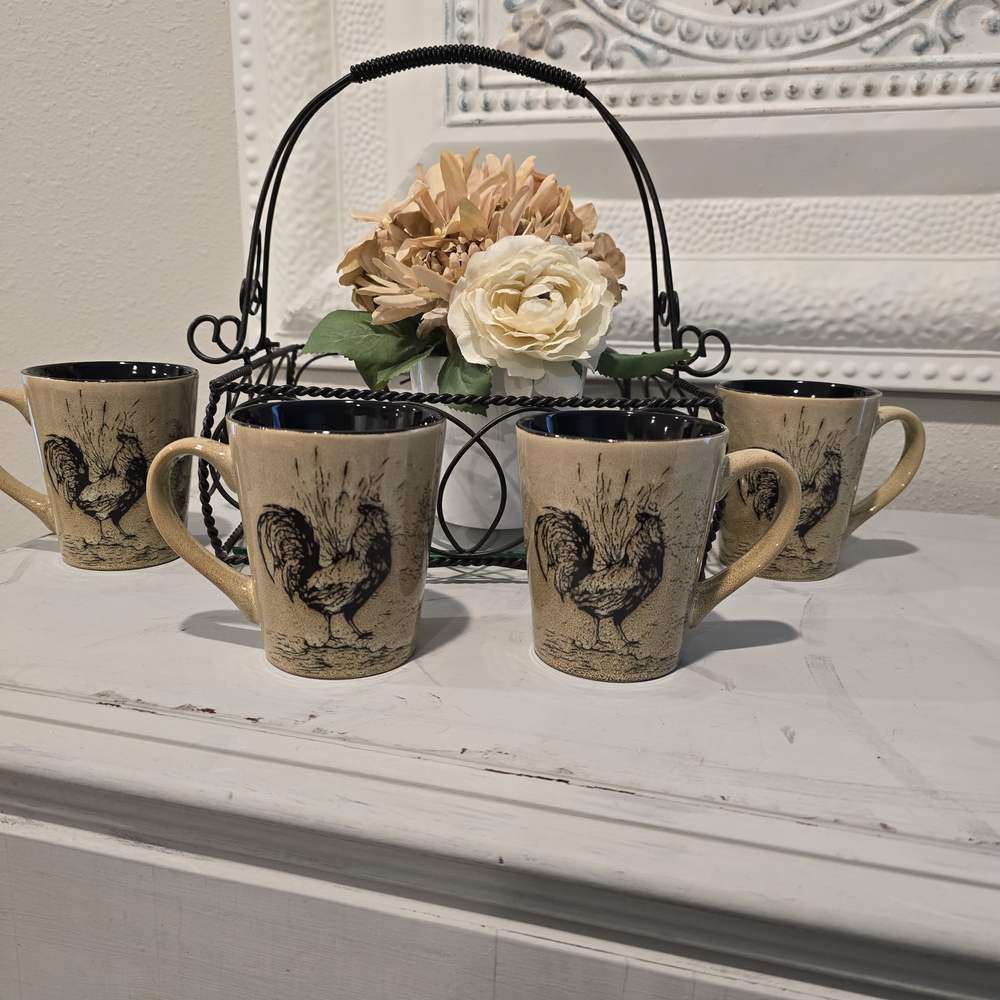 Pfaltzgraff Homespun Rooster 12oz Stoneware Mug 4 1/4" T x 3 1/2 W Set of 4 M mi